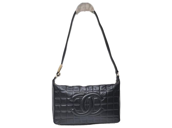 Classique Sac Chanel en cuir bar de chocolat Noir