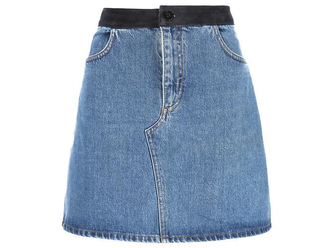 Falda Mini de Denim Contrastante Victoria Beckham en Algodón Azul