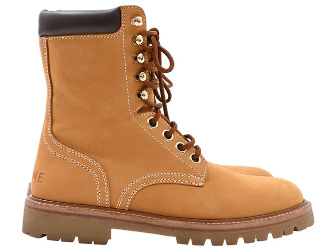 Edge Céline Botas em Nubuck Marrom com Acabamento em Couro Celine Kurt Vermelho