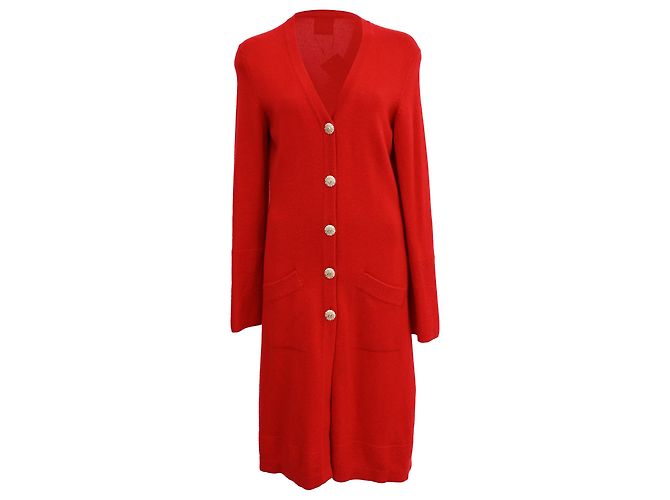 Timeless Roter Cashmere-Cardigan mit Knöpfen von Chanel
