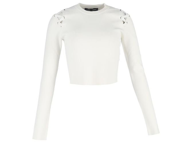 Langarm-Cropped-Top aus weißer Viskose mit Schnürung an den Schultern von Proenza Schouler