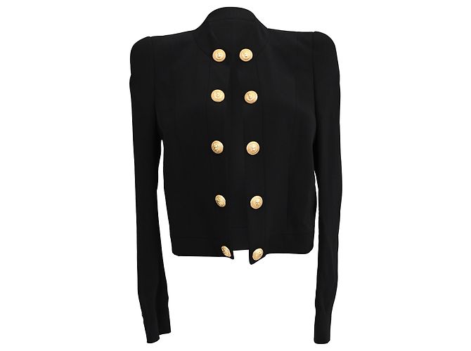 Balmain Button-Embellished Open Front Blazer in Black Viscose