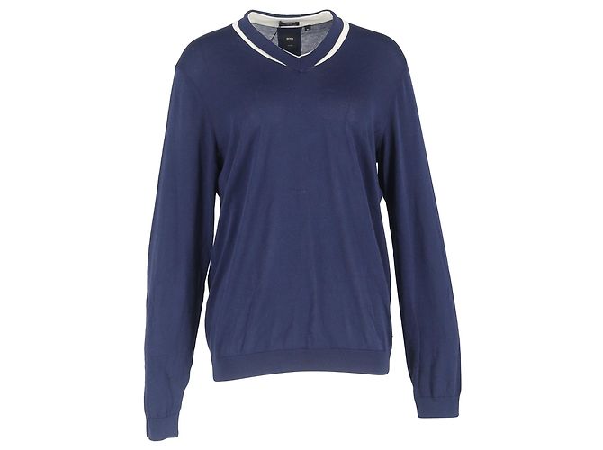 Hugo Boss Suéter V em algodão azul marinho Boss