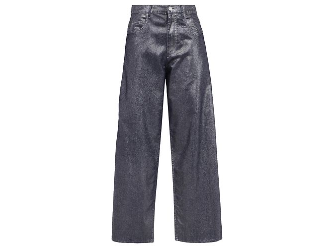 Jeans a gamba larga a vita alta in cotone argento Isabel Marant Étoile Metallico