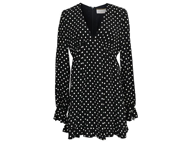 Vestido mini de poá em viscose preta Saint Laurent Preto