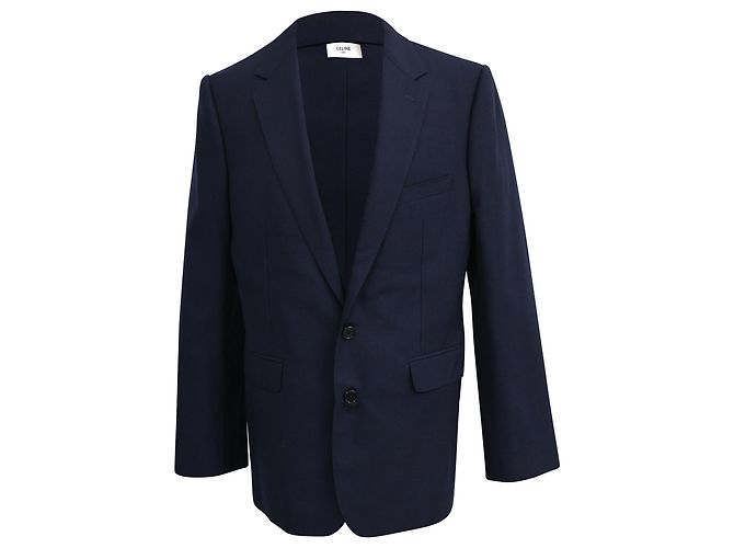 Céline Celine Single-Breasted Blazer in Navy Blue Wool