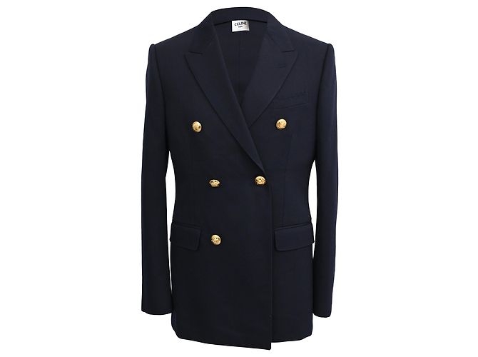Céline Celine Camden Jacket in Navy Blue Wool