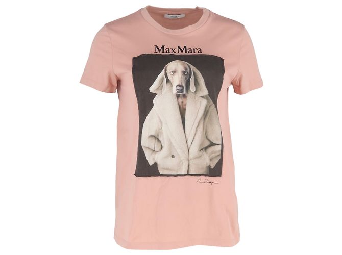Max Mara Cipria Stampa Cane in Cotone Rosa Marrone