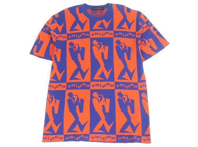 Camiseta de algodón de manga corta Louis Vuitton Jazz Flyer Azul Naranja