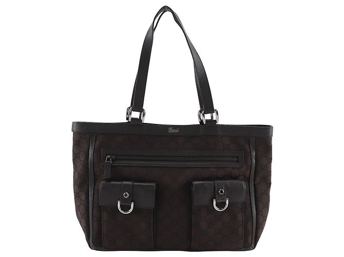 Gucci Abbey Line Nylon Canvas Tote Bag Brown