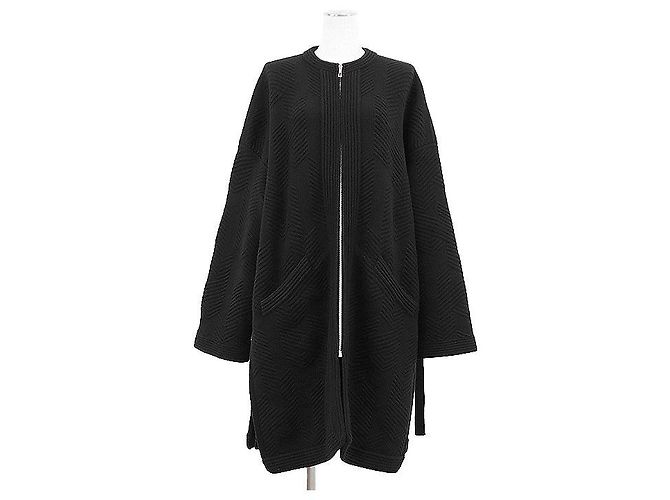 Hermès Hermes Herringbone Wool Long Cardigan Black