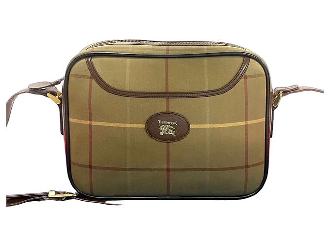 Bolsa de ombro em couro e lona Burberry Marrom Caqui