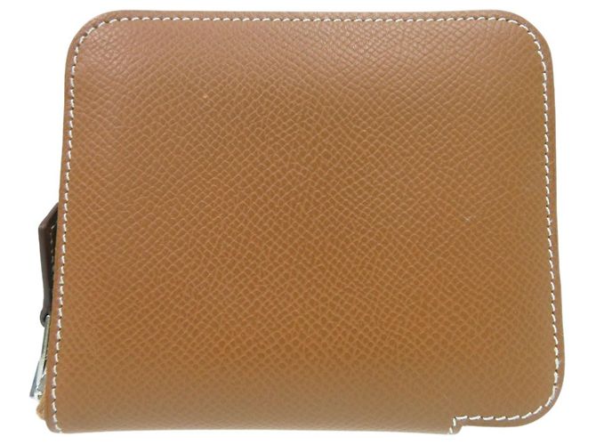 Hermes Hermès Azap Compact Silkin Gold Round Wallet Brown