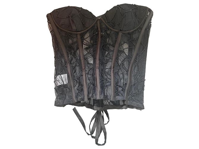 Retrofête Top de corset de renda preta