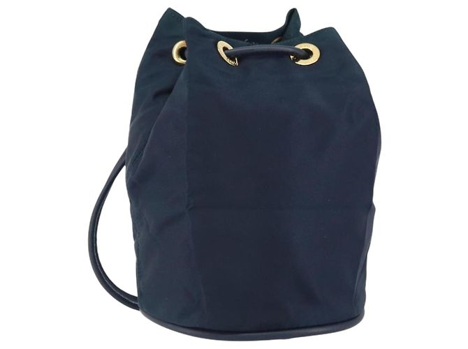 Céline Borsa a Spalla CELINE Circle in Nylon Pelle Blu Navy Oro Auth 156729 D'oro