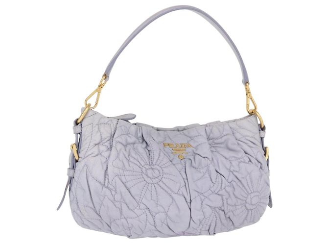 PRADA Bolsa de Ombro Matelassada em Couro Flor Dourada Lavanda Auth 163520 Dourado