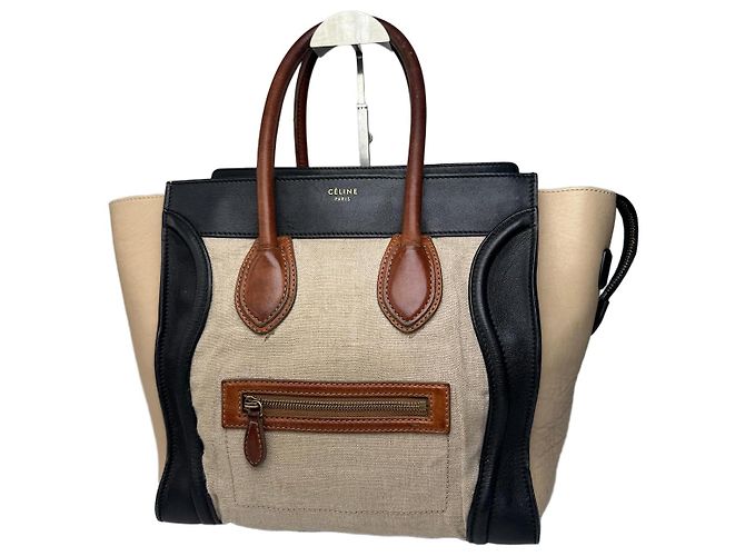 Luggage Céline Borsa da viaggio vintage Celine Paris beige e nera Nero