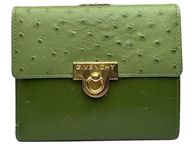 Vintage Givenchy Ostrich Leather Wallet Green