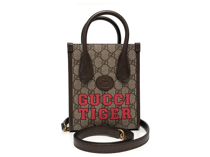 Gucci Bolsa Mini Tote Tiger GG Marrom