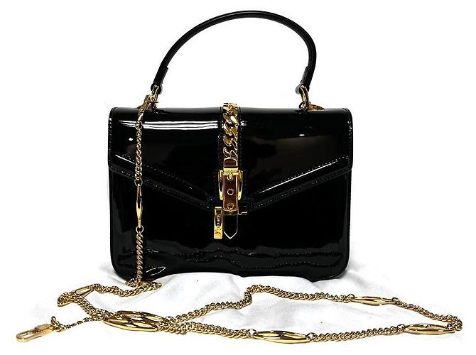 Gucci Borsa mini a manico in vernice nera Nero