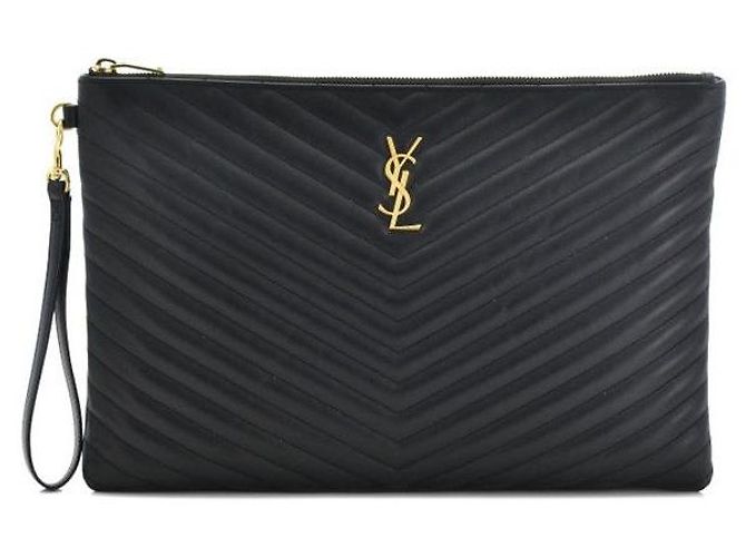 Saint Laurent Clutch Schwarz Groß Gold