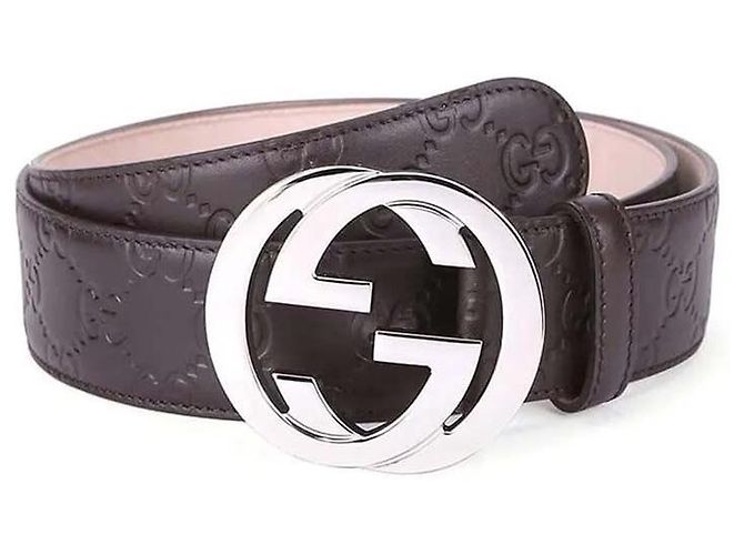 Gucci Cinto de assinatura marrom com fivela entrelaçada