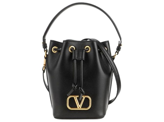 Valentino Mini bolsa bucket com logo preto VNL