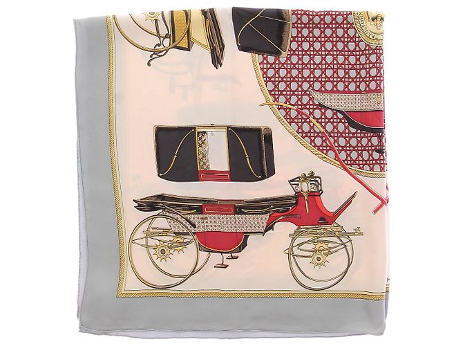 Hermès Bufanda "Los Coches de Transformación" gris y blanco de seda