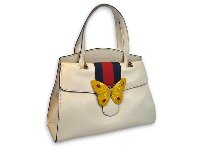 Gucci Butterfly Top Handle Medium Tote Bag White