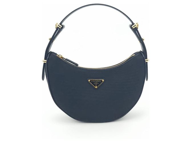 Prada Bolsa de Ombro em Re-Nylon e Couro Escovado Arca Preto