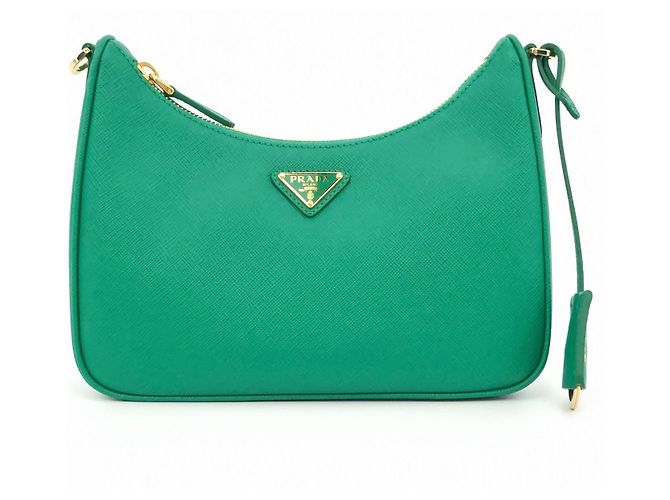 Prada Bolsa hobo em tecido Saffiano Lux com corrente Verde