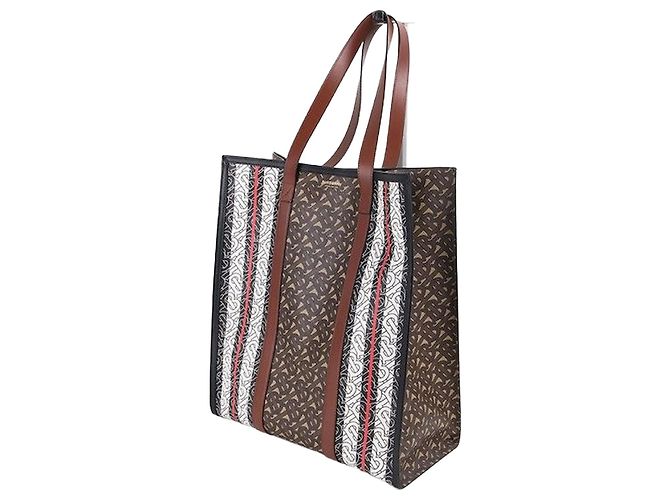 Burberry Borsa a spalla ritratto E-Canvas Stripe Marrone