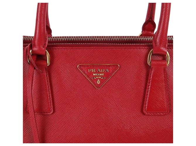 Prada Saffiano Double Handle Red Bag Rosso