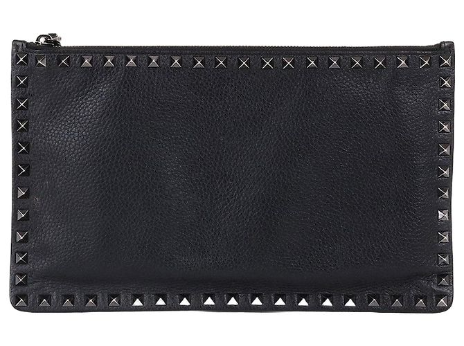 Valentino Mittelgroße Clutch aus schwarzem Leder