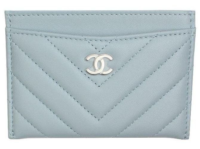Chanel Sky Blue Silver Chevron Card Holder