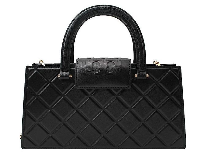 Bolsa tote e crossbody em couro preto acolchoado e estampado Tory Burch