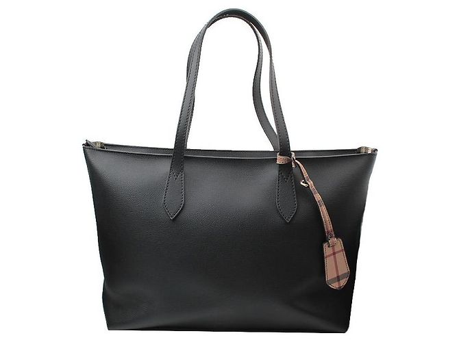 Burberry Llave de cuero negro a cuadros Bolsa de compras