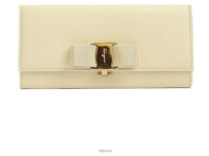 Salvatore Ferragamo Ivory Gold Bar Long Wallet