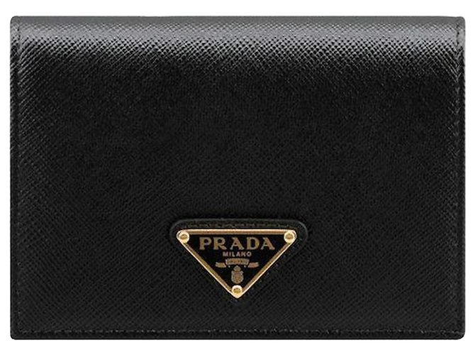 Prada Billetera Triángulo Logo Saffiano Negro