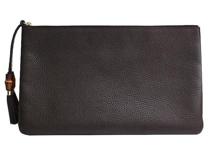 Bamboo Gucci Clutch de couro de bambu marrom profundo