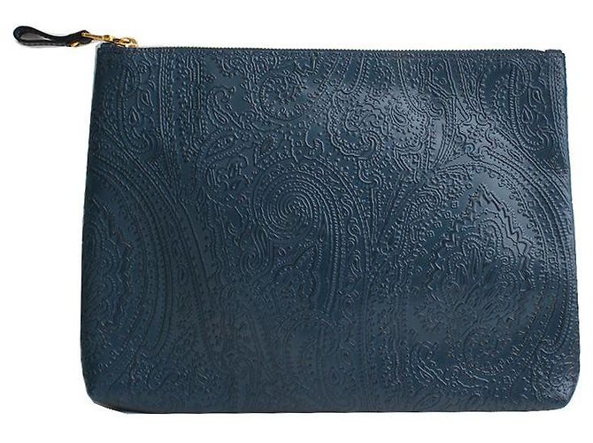 Etro Tealgrüne Paisley-Leder-Clutch