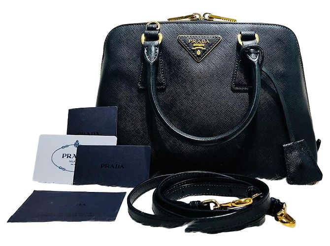 Prada Borsa a spalla Saffiano Lux con doppia zip Nero