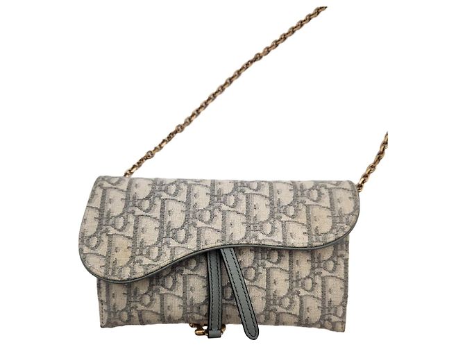 Saddle Dior Bolsa WOC cinza em ângulo Marrom