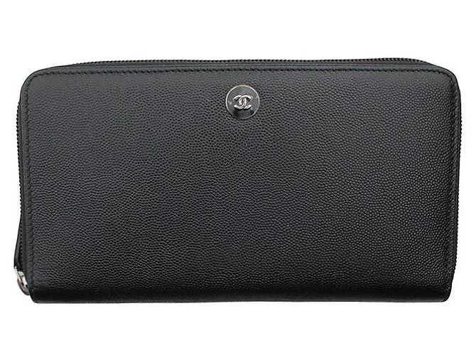 Chanel Black Caviar Silver CC Organizer Zippy Long Wallet