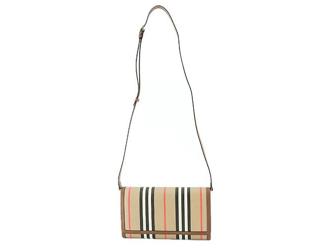Burberry Bolsa transversal listrada de couro para mulheres Marrom