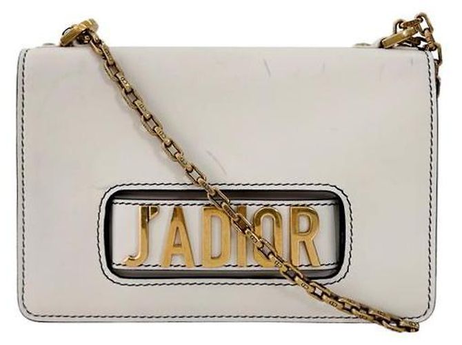 Dior Bolsa de ombro de couro com aba e corrente branca Branco