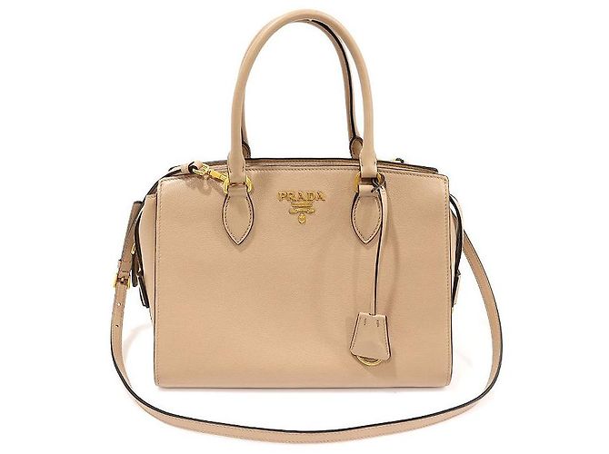 Double Prada Beige Grace Cuir de Veau Lettrage Doré
