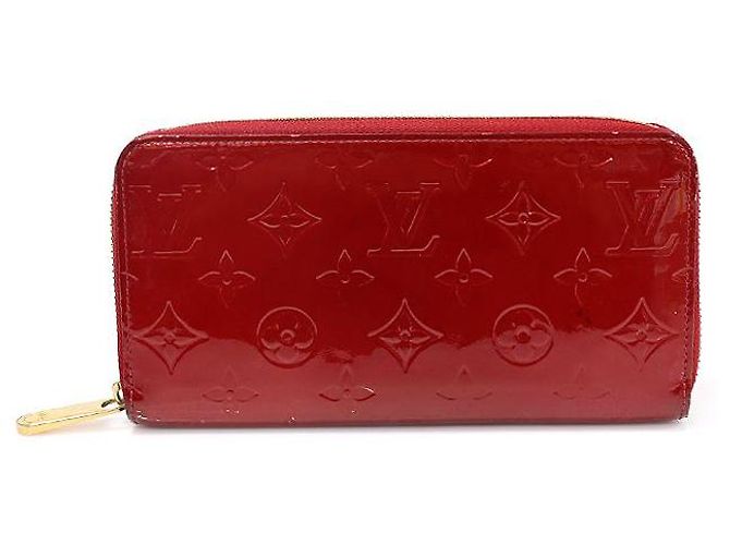 Louis Vuitton Monogram Verni Pompadour Zippy Wallet Long Wallet Red
