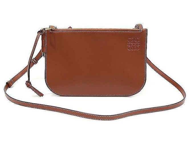 Gate Loewe Pochete cruzada de couro de bezerro marrom com zíper duplo