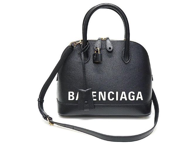 Balenciaga Bolso pequeño de cuero negro con logo impreso